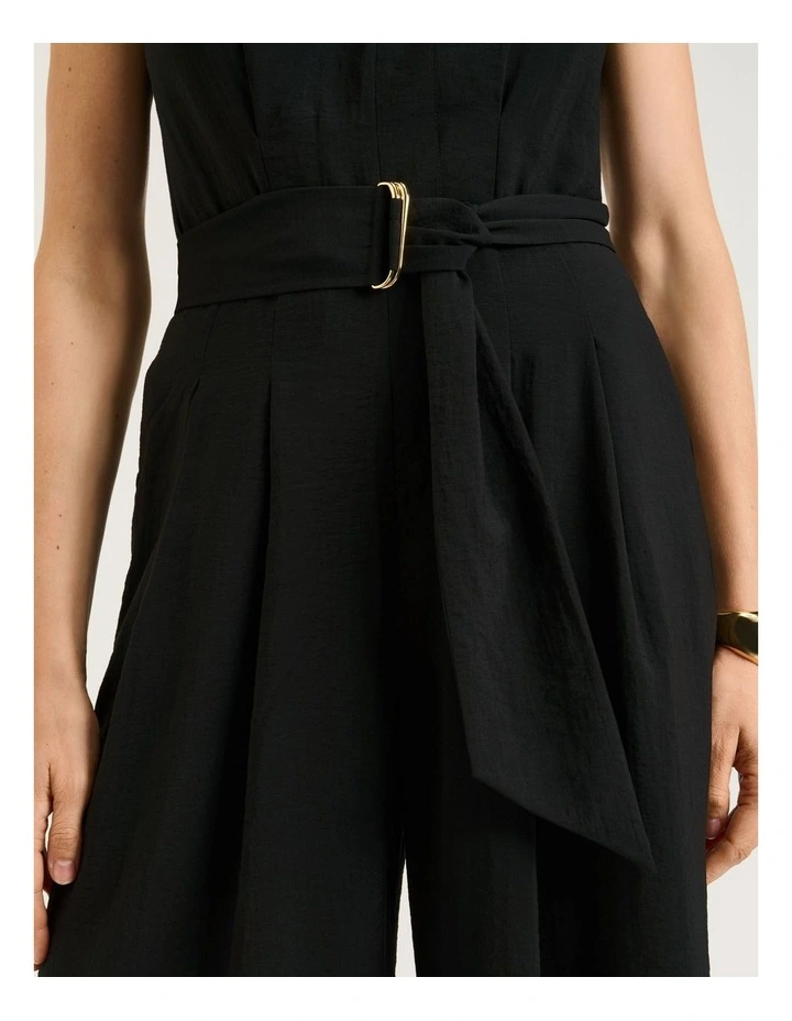 Rayon Blend Belted Jumpsuit in Black image 5