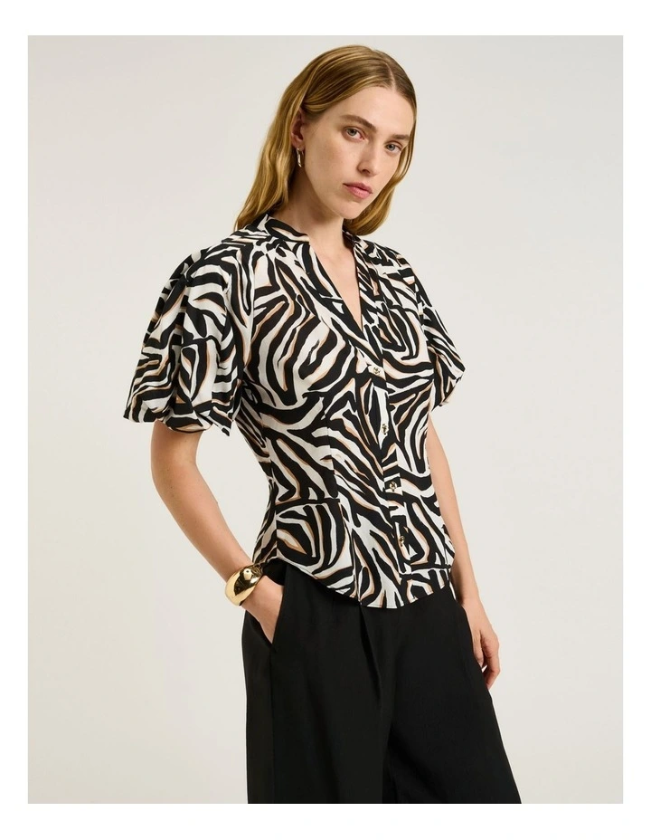 Abstract Zebra Blouson Sleeve Shirt image 1