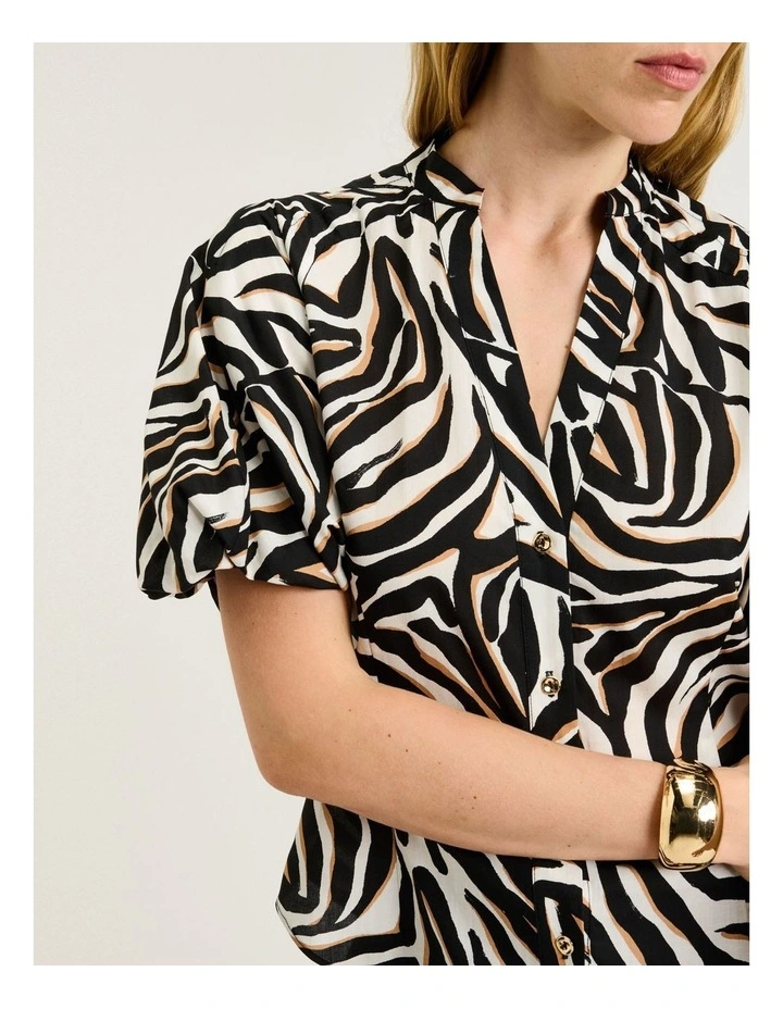 Abstract Zebra Blouson Sleeve Shirt image 3