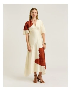 Poppy Satin Draped Midi Dress in Terracotta