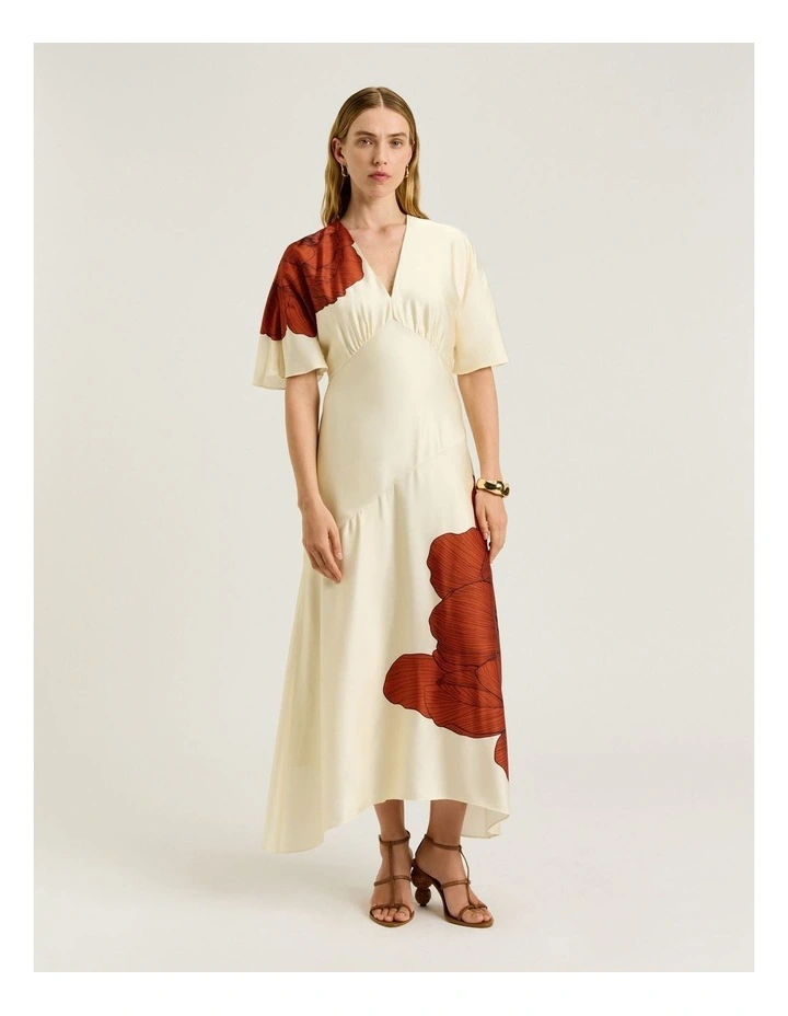 Poppy Satin Draped Midi Dress in Terracotta image 1