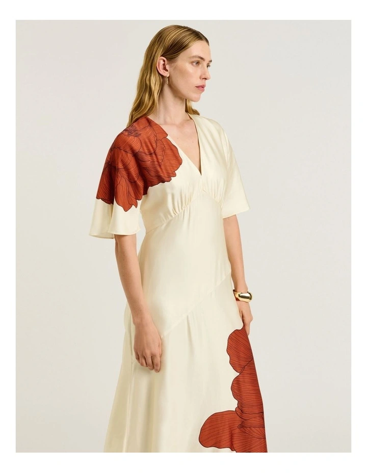 Poppy Satin Draped Midi Dress in Terracotta image 3
