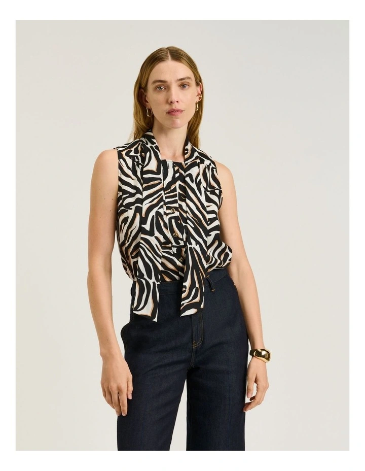 Abstract Zebra Sleeveless Shirt With Tie image 1