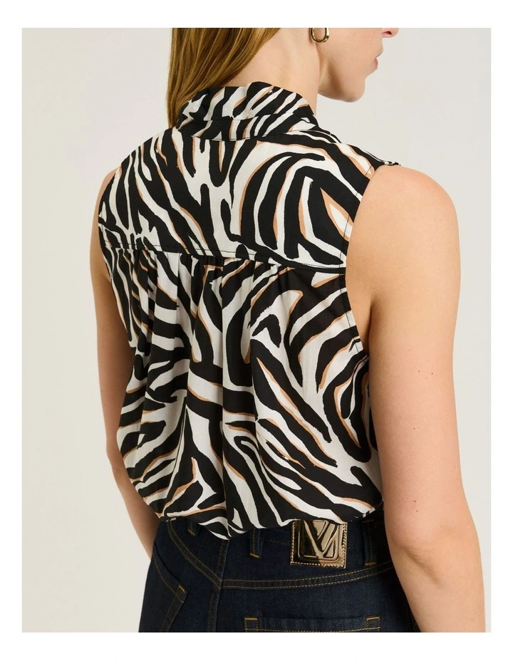 Abstract Zebra Sleeveless Shirt With Tie image 4