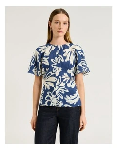 CHAMBRAY FILIGREE BELL SLEEVE TOP