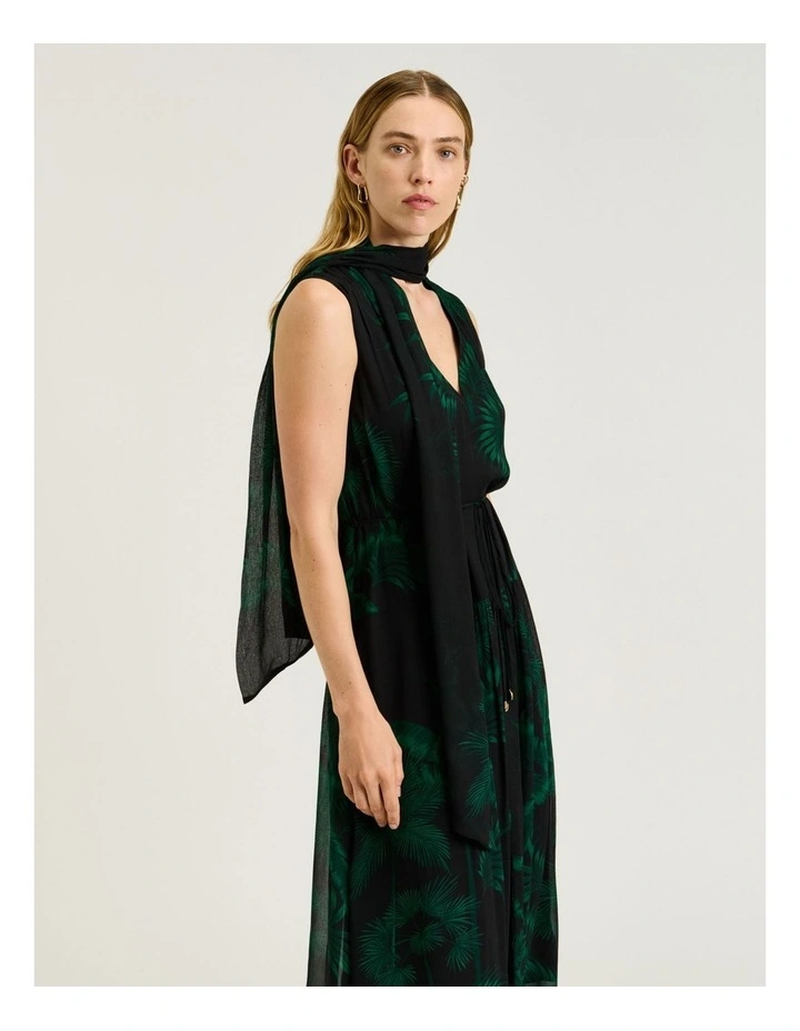 Emerald Palm Crinkle Georgette Maxi Dress in Green image 3