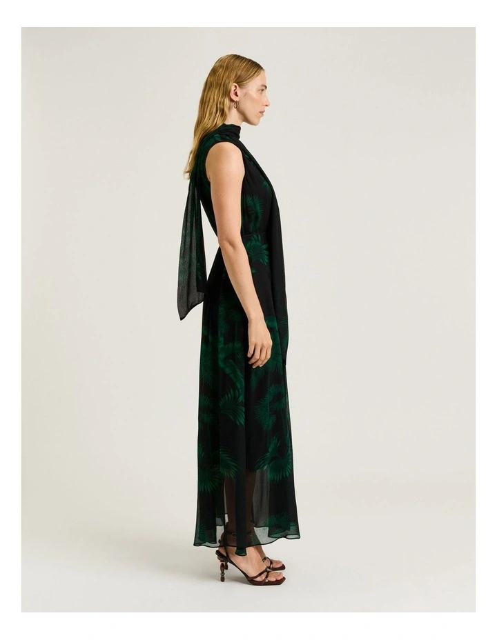 Emerald Palm Crinkle Georgette Maxi Dress in Green image 4
