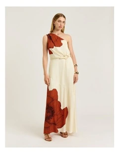 Terracotta Poppy Satin Asymmetric Maxi Dress