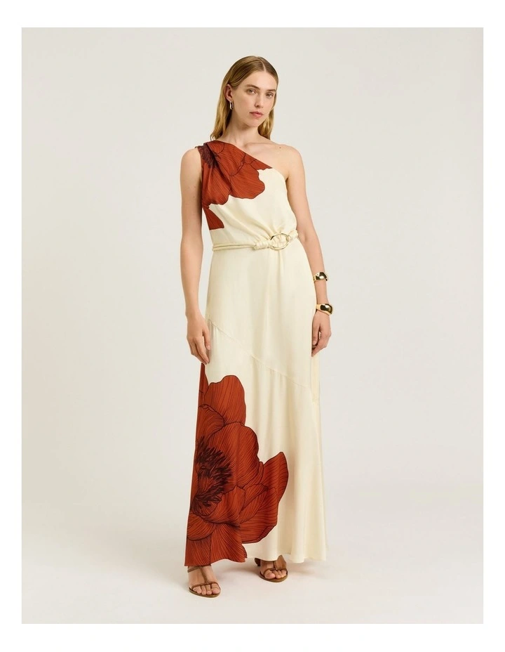 Terracotta Poppy Satin Asymmetric Maxi Dress image 1