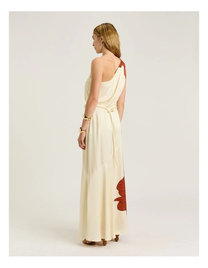 Terracotta Poppy Satin Asymmetric Maxi Dress image 2