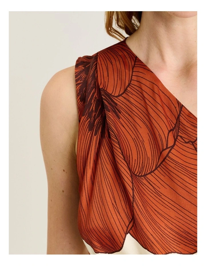 Terracotta Poppy Satin Asymmetric Maxi Dress image 3