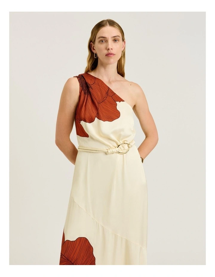 Terracotta Poppy Satin Asymmetric Maxi Dress image 4