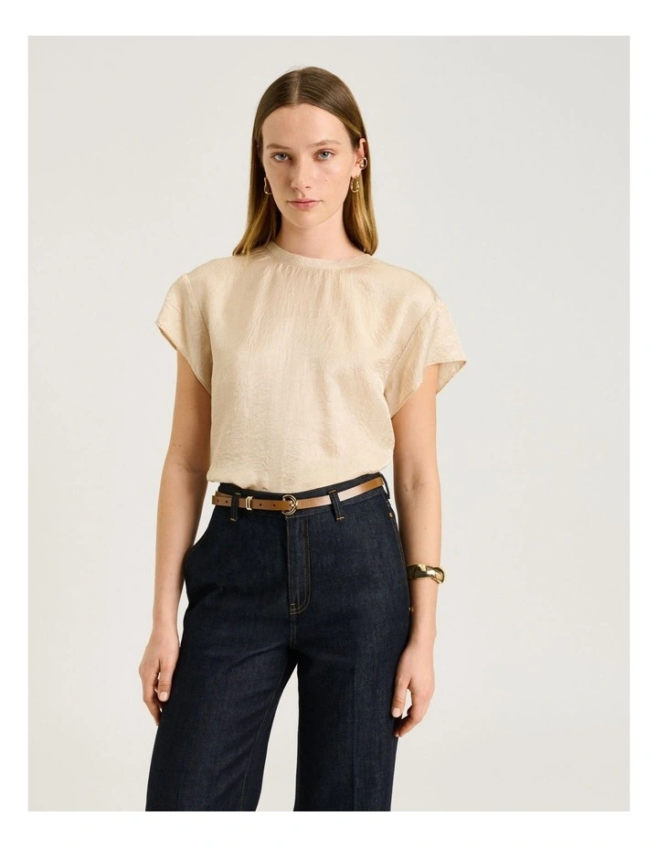 Crushed Acetate Raw Edge Tee in Gold image 1