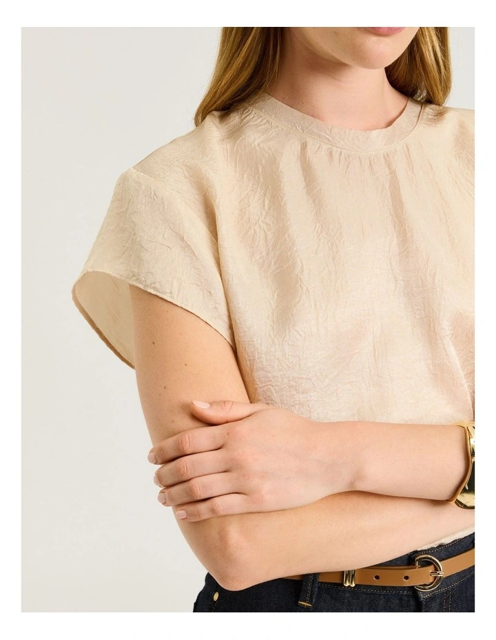 Crushed Acetate Raw Edge Tee in Gold image 3