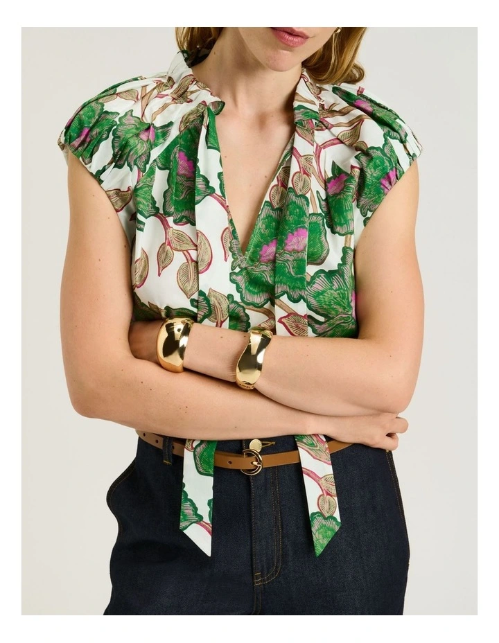 Ivory Batik Bloom Tie Neck Top image 3