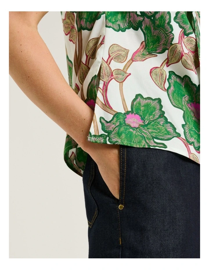 Ivory Batik Bloom Tie Neck Top image 4