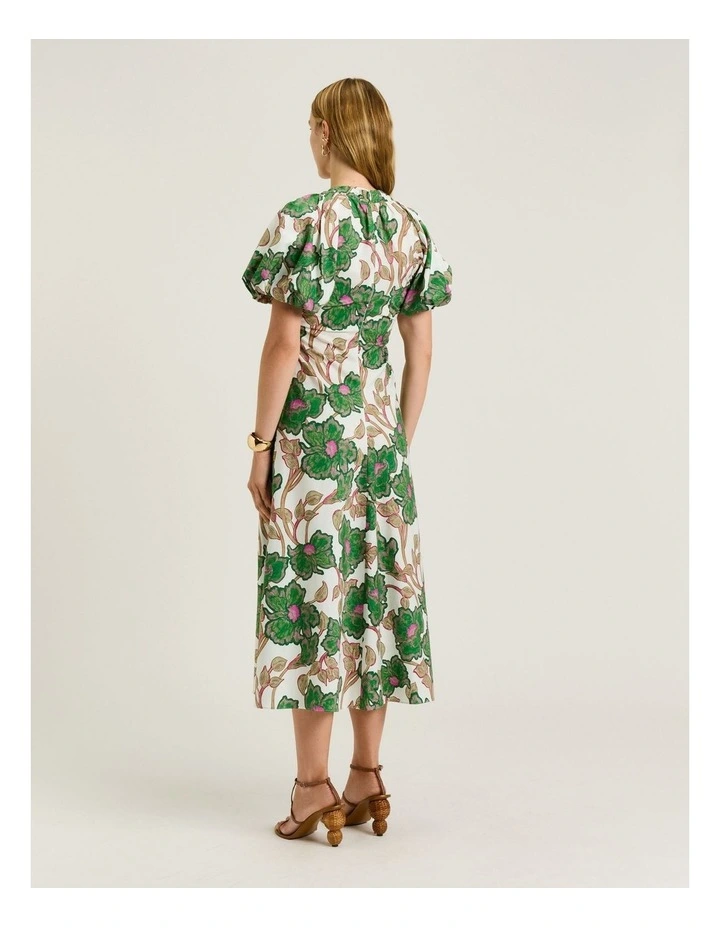 Ivory Batik Bloom Gathered V Neck Dress image 2