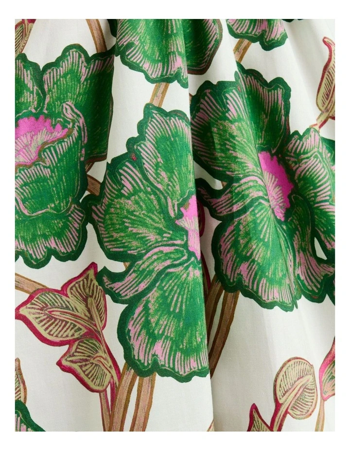 Ivory Batik Bloom Gathered V Neck Dress image 5