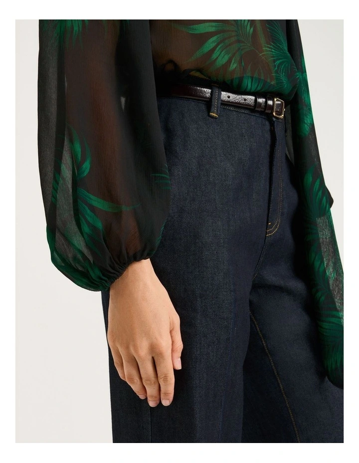 Emerald Palm Crinkle Georgette Blouse in Green image 4