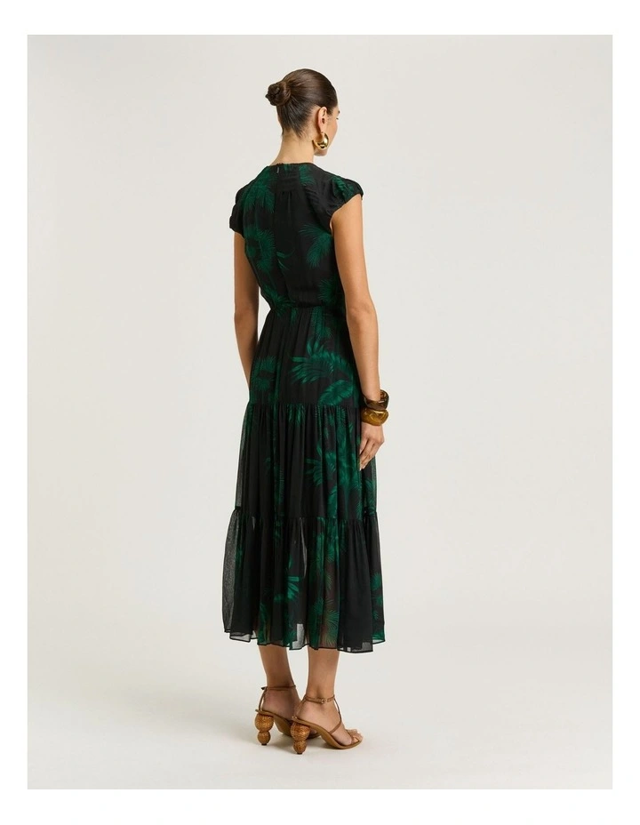 Emerald Palm Crinkle Georgette Midi Dress in Green image 2