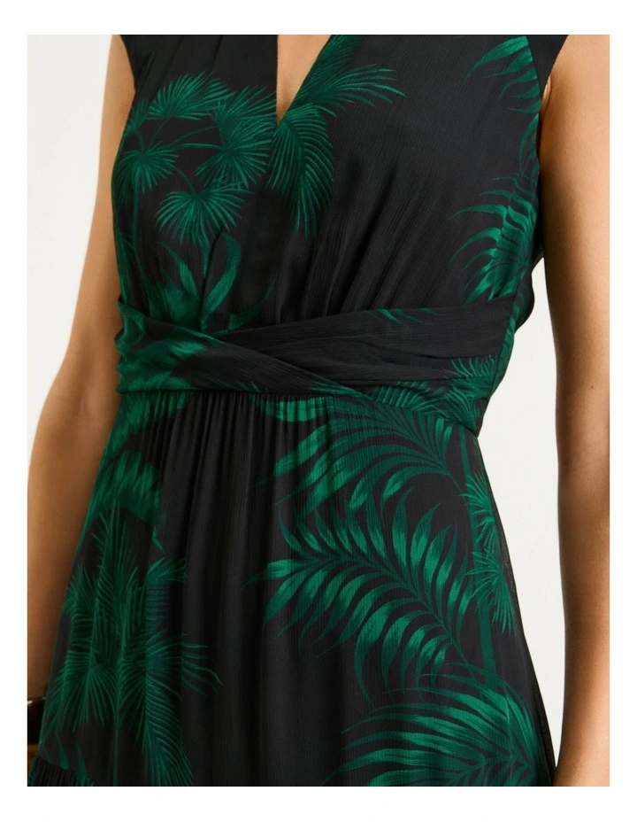 Emerald Palm Crinkle Georgette Midi Dress in Green image 4