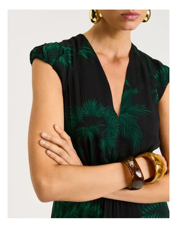 Emerald Palm Crinkle Georgette Midi Dress in Green image 5