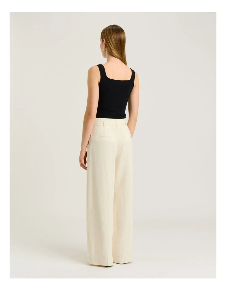 CREAM EUROPEAN LYOCELL LINEN BELTED PANT image 2