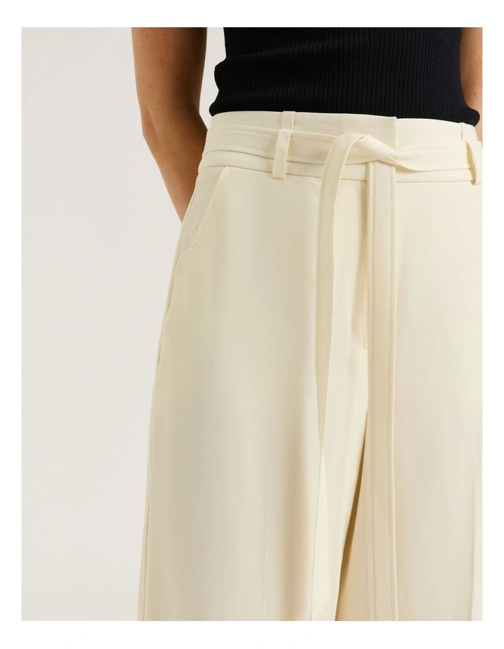 CREAM EUROPEAN LYOCELL LINEN BELTED PANT image 3