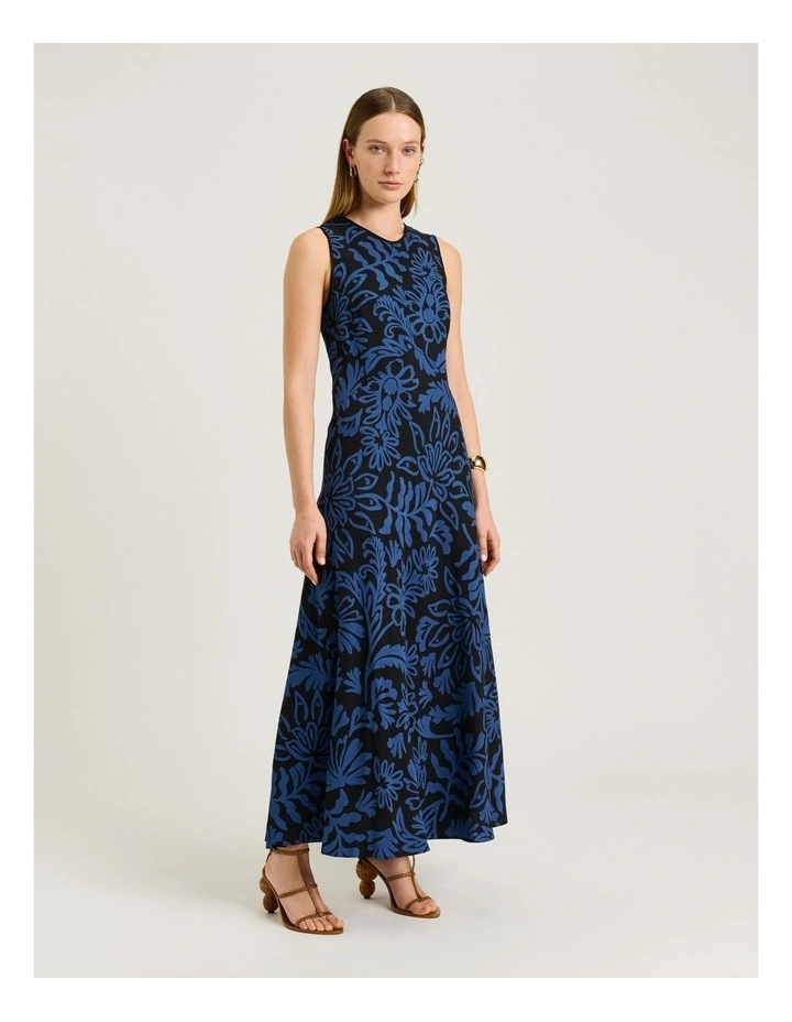 BLUE PETITE FILIGREE EMPIRE MIDI DRESS image 1