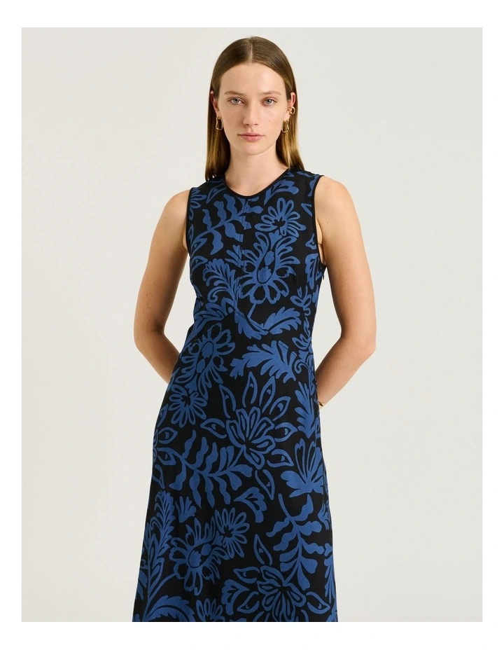 BLUE PETITE FILIGREE EMPIRE MIDI DRESS image 3