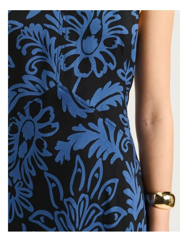 BLUE PETITE FILIGREE EMPIRE MIDI DRESS image 4