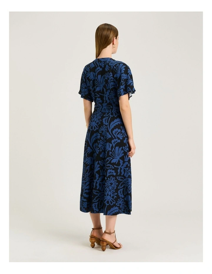 BLUE PETITE FILIGREE BELTED MIDI DRESS image 2