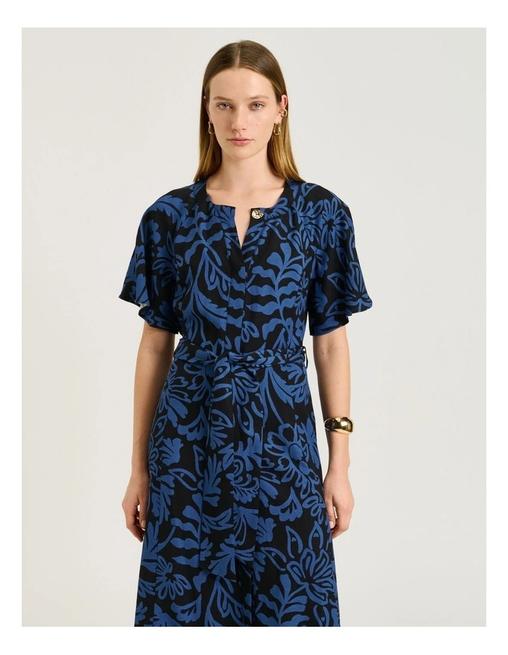 BLUE PETITE FILIGREE BELTED MIDI DRESS image 3