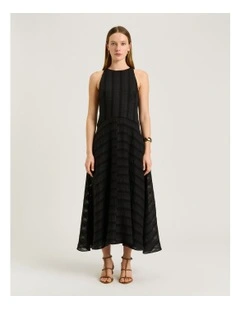 Sheer Textured Stripe Maxi Dress in Black