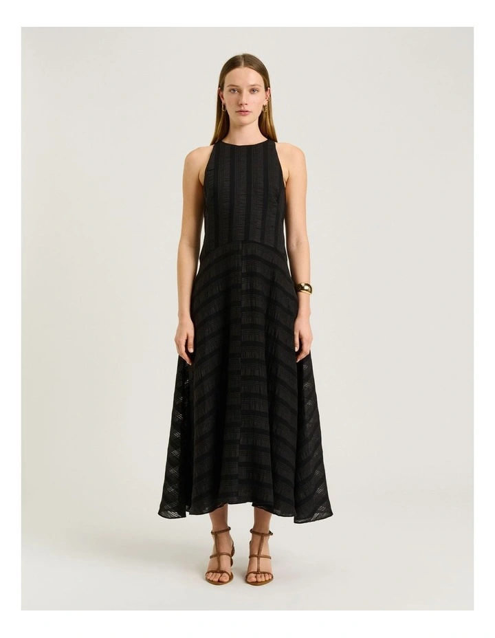 Sheer Textured Stripe Maxi Dress in Black image 1