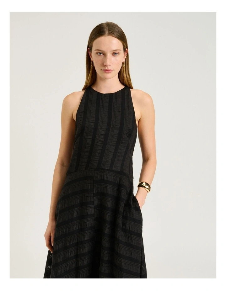 Sheer Textured Stripe Maxi Dress in Black image 3
