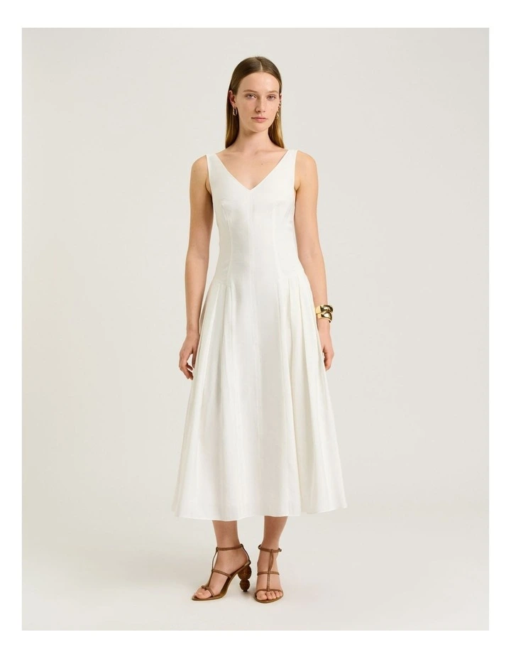 IVORY DRAPEY MODAL BLEND V NECK MIDI DRESS image 1