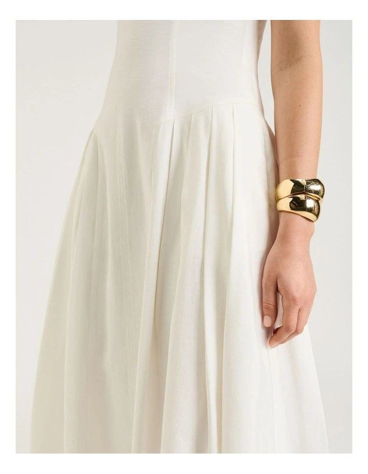 IVORY DRAPEY MODAL BLEND V NECK MIDI DRESS image 4