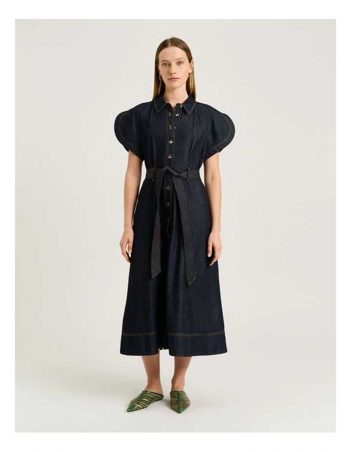 Cotton Lyocell Belted Shirtdress in Blue image 1