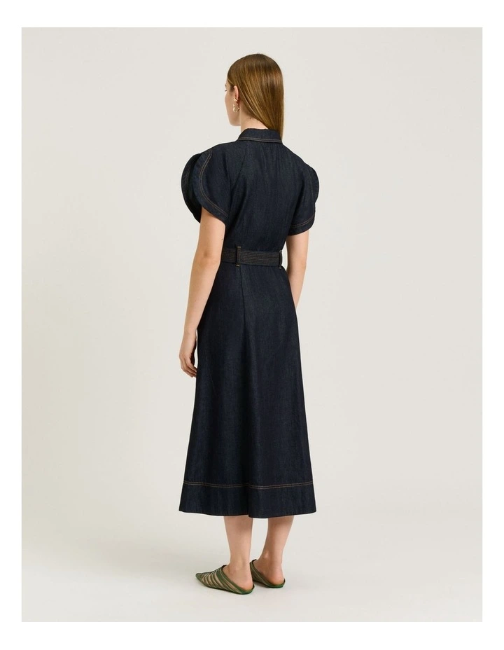Cotton Lyocell Belted Shirtdress in Blue image 2