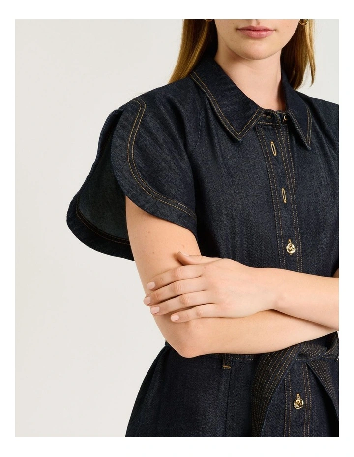 Cotton Lyocell Belted Shirtdress in Blue image 4