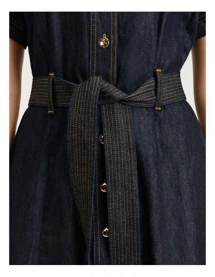 Cotton Lyocell Belted Shirtdress in Blue image 5