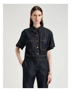 Cotton Lyocell Denim Shirt in Blue