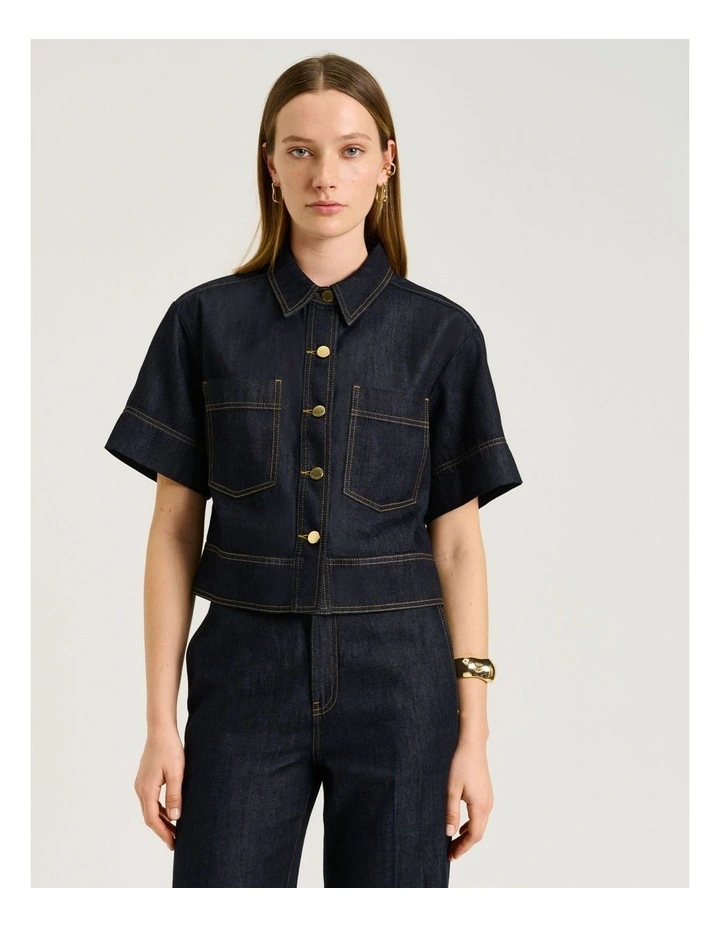 Cotton Lyocell Denim Shirt in Blue image 1