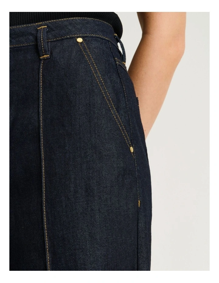 Cotton Lyocell Pintuck Wide Cropped Jeans in Blue image 3