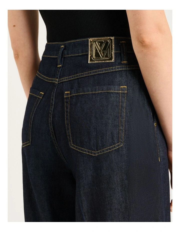 Cotton Lyocell Pintuck Wide Cropped Jeans in Blue image 4