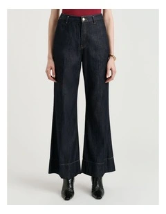 Cotton Lyocell Flared Jeans in Blue