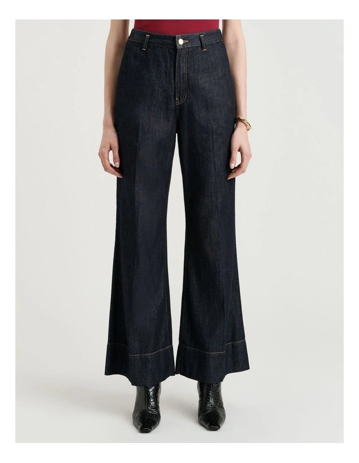 Cotton Lyocell Flared Jeans in Blue image 1