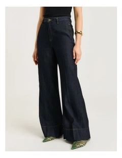 Cotton Lyocell Flared Jeans in Blue