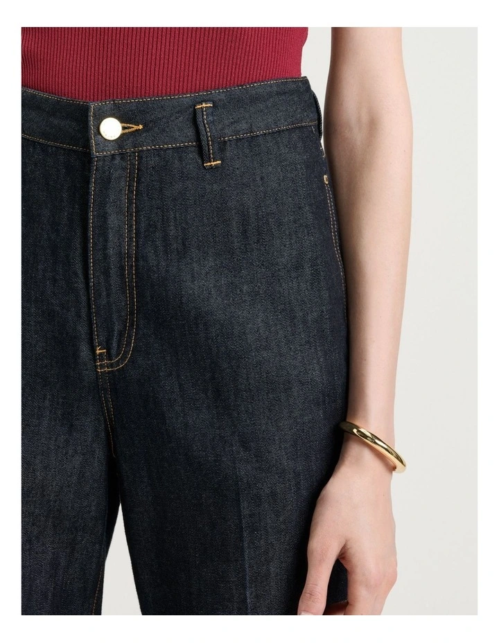 Cotton Lyocell Flared Jeans in Blue image 3